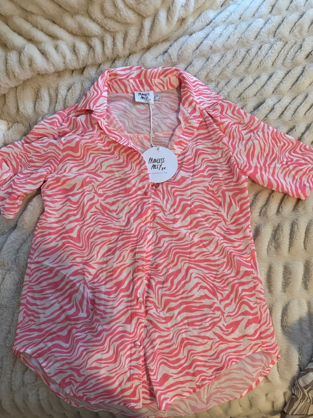 Princess Polly Pink & Cream Zebra Print Button-Up